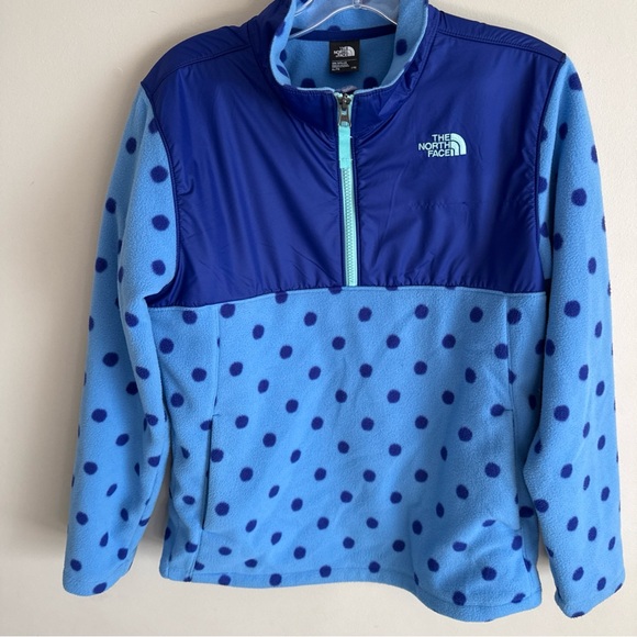 Girls The North Face Fleece Pullover Top Jacket Quarter Zip XL Blue Polka Dot - Picture 7 of 7